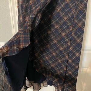 Maurices Asymmetrical Plaid Skirt in Navy and Brown